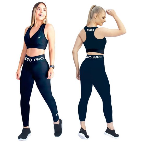 Conjunto Feminino Top + Calça Legging Treino Academia - Preto Menor preço em Conjunto Feminino Top + Calça Legging Treino Academia - Preto