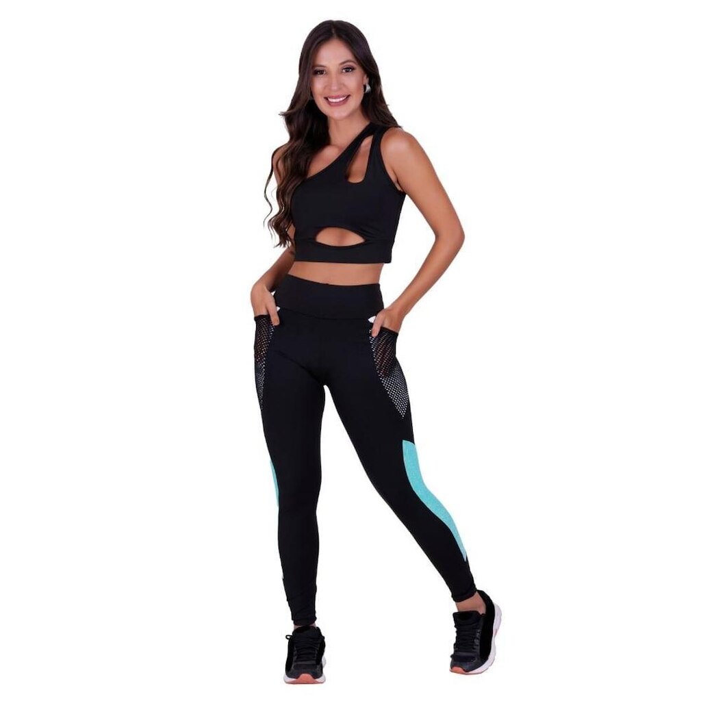 Conjunto Fitness Calça Legging com Bolso e Top sem bojo Aurora