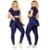 Conjunto Fitness Calça Legging Saia Com Bolso E Top Cropped Academia Moda Evangélica The Start - Azul+Marinho