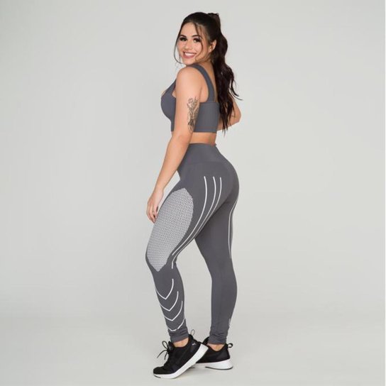 Conjunto Fitness Dily Poliamida Legging e Top Faixa - Cinza Menor preço em Conjunto Fitness Dily Poliamida Legging e Top Faixa - Cinza
