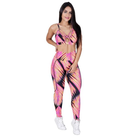 Conjunto Fitness Legging Feminina Empina Bumbum E Top Tiras Bojo Estampado Orbis - Rosa Menor preço em Conjunto Fitness Legging Feminina Empina Bumbum E Top Tiras Bojo Estampado Orbis - Rosa