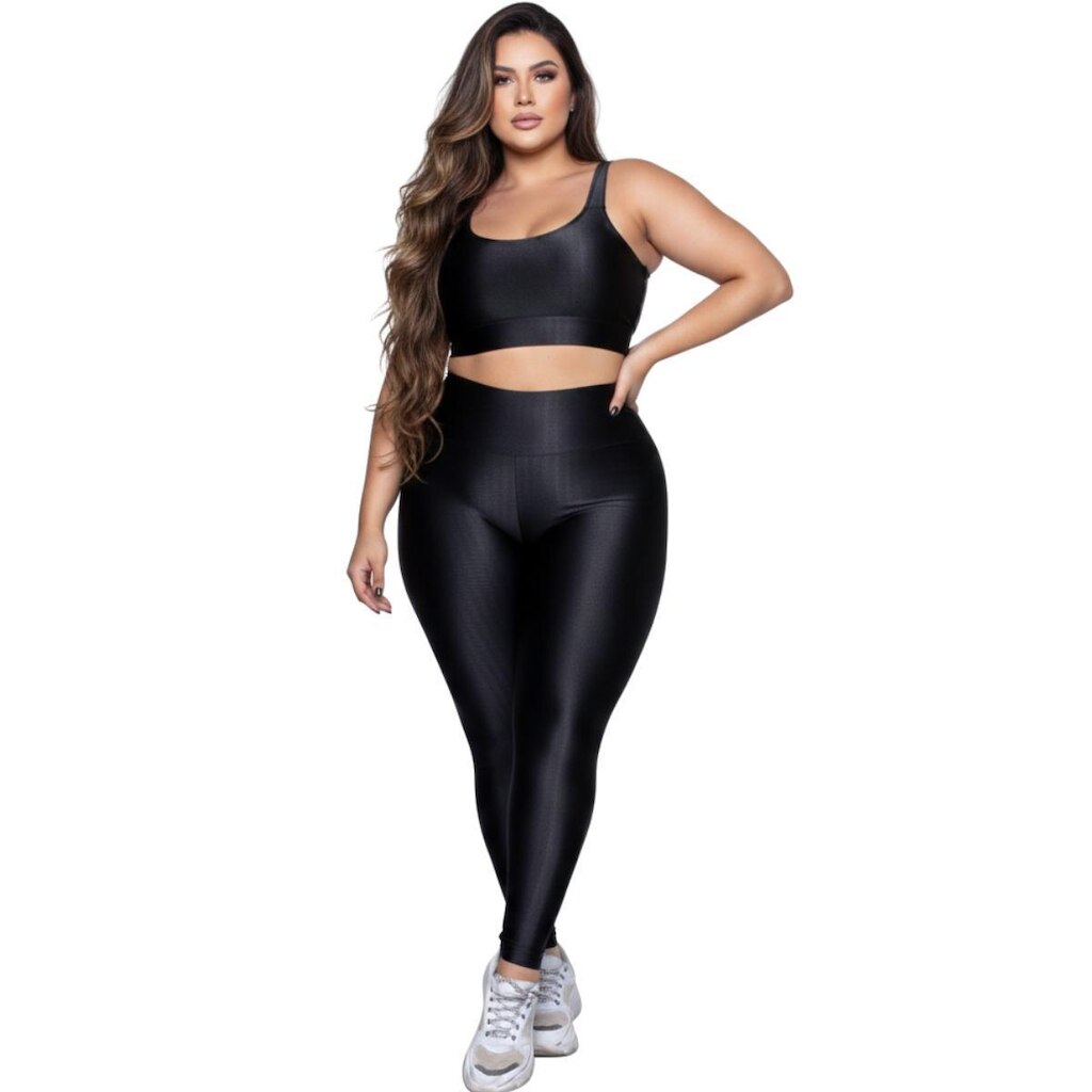Conjunto Fitness Plus Size Top e Calça New Zig 3D Serra e Mar Alta Compressão Academia Musculação