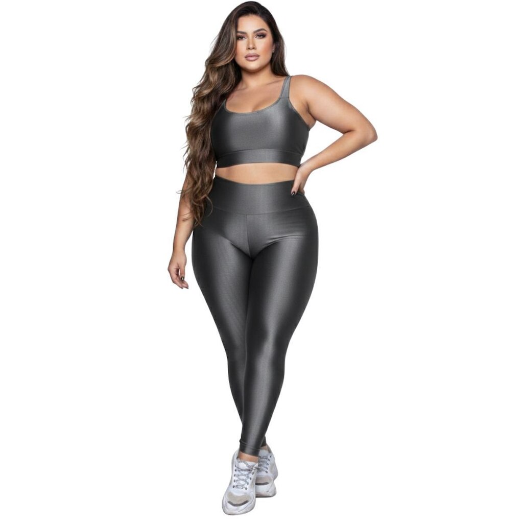 Conjunto Fitness Plus Size Top e Calça New Zig 3D Serra e Mar Alta Compressão Academia Musculação