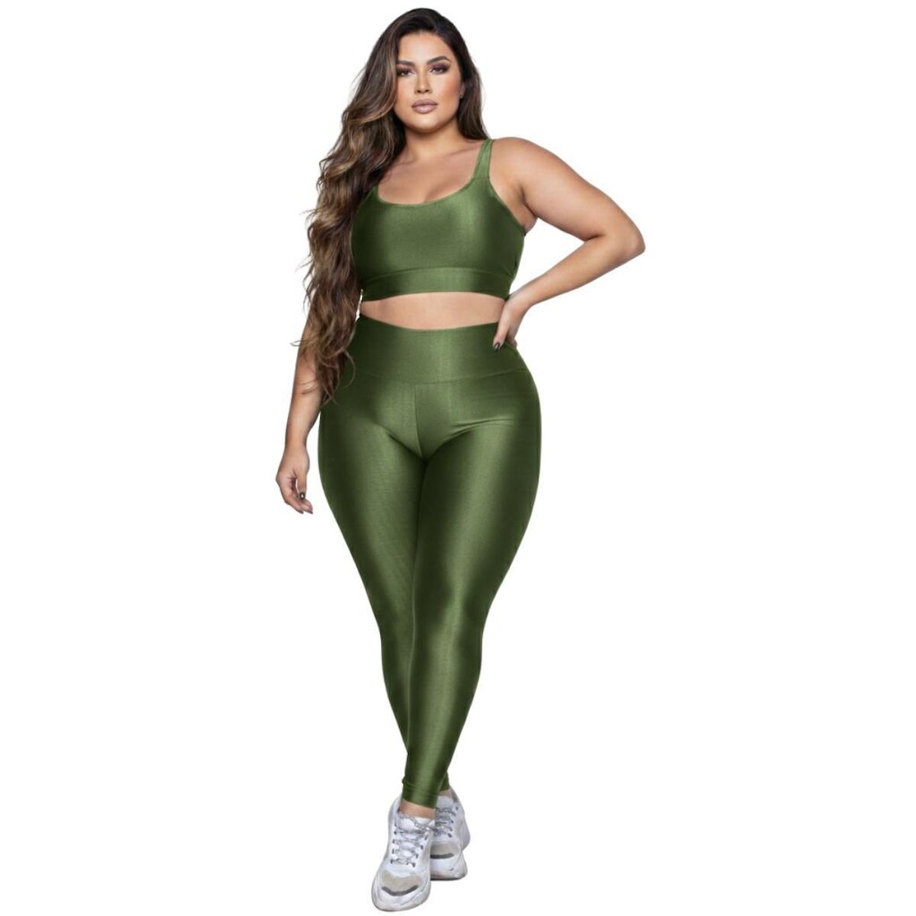 Conjunto Fitness Plus Size Top e Calça New Zig 3D Serra e Mar Alta Compressão Academia Musculação