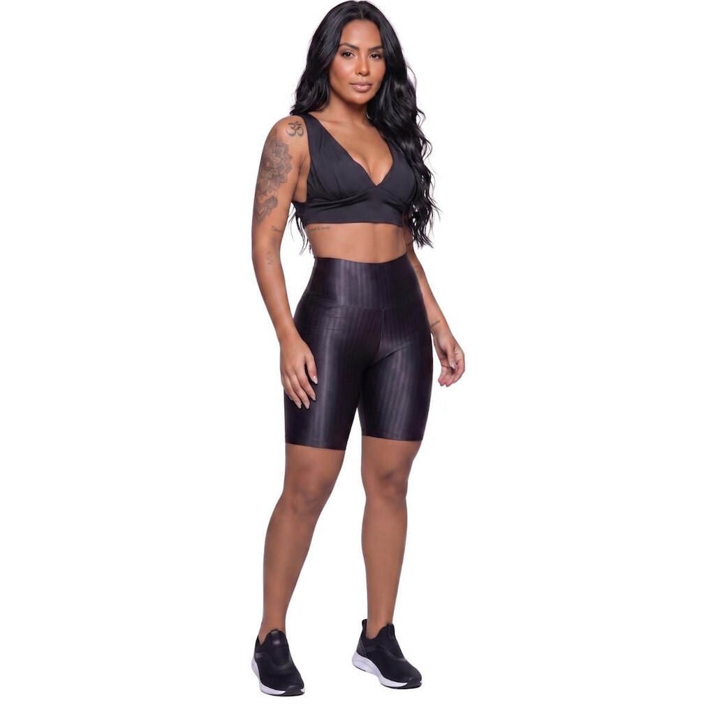 Conjunto Fitness Top Bojo e Bermuda New Zig Serra e Mar Roupa De Academia Musculação Feminina