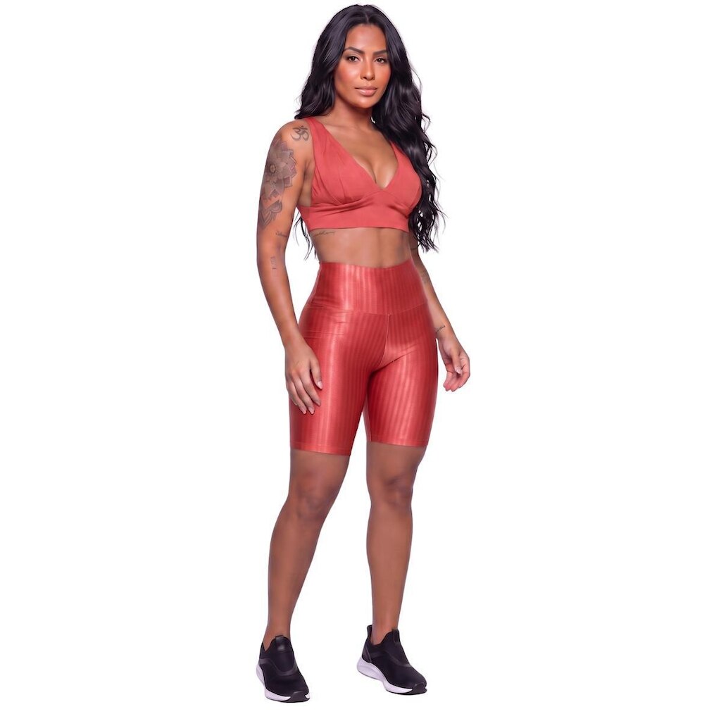 Conjunto Fitness Top Bojo e Bermuda New Zig Serra e Mar Roupa De Academia Musculação Feminina