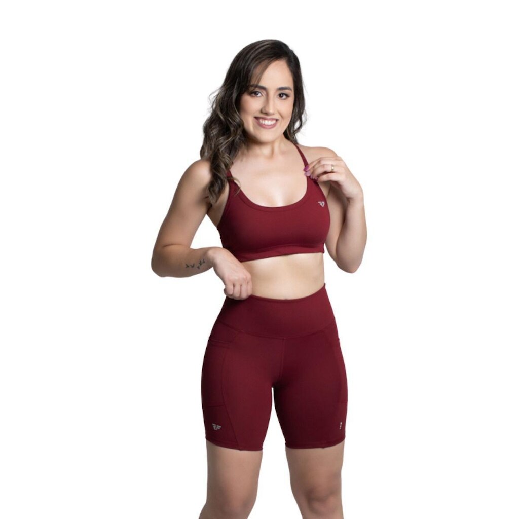 Conjunto Fitness Top Com Bojo Short Run Com Bolso Caminhada