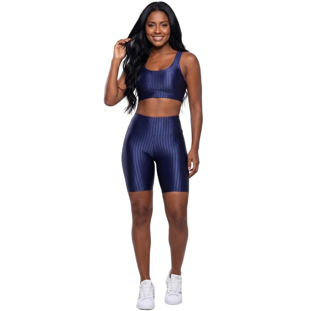 Conjunto Fitness Top e Bermuda New Zig 3D Serra e Mar Compressão Roupa Academia Treino Moda Feminina