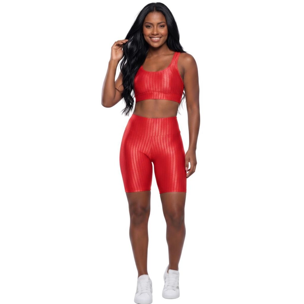 Conjunto Fitness Top e Bermuda New Zig 3D Serra e Mar Compressão Roupa Academia Treino Moda Feminina