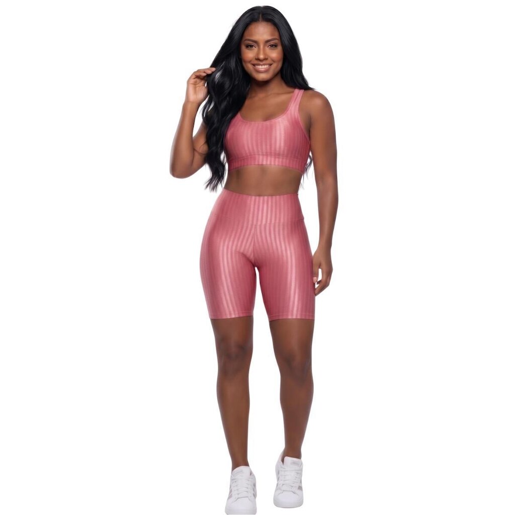 Conjunto Fitness Top e Bermuda New Zig 3D Serra e Mar Compressão Roupa Academia Treino Moda Feminina