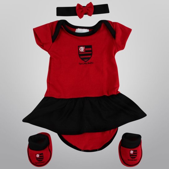 Conjunto Flamengo c/ 3 peças Infantil - Vermelho+Preto Menor preço em Conjunto Flamengo c/ 3 peças Infantil - Vermelho+Preto