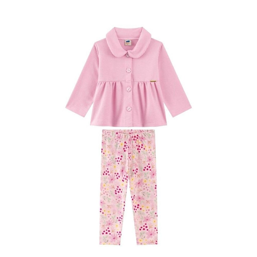 CONJUNTO FLORES ROSA CASACO LEGGING MARLAN