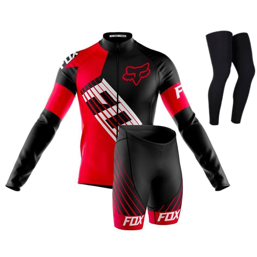 Conjunto Fox Mtb Camisa Manga Longa Bermuda Forro Gel e Pernito Uv