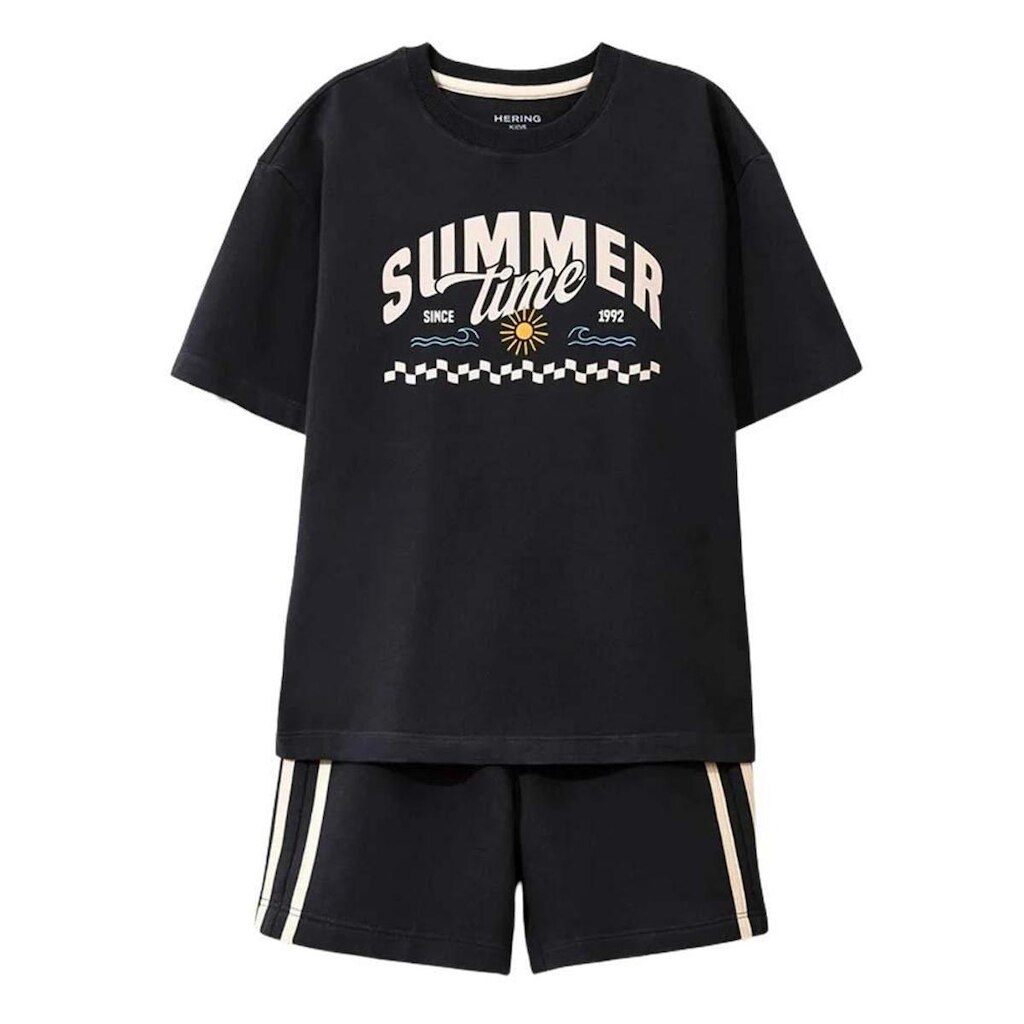 Conjunto Hering Preto Curto Infantil Estampado Summer