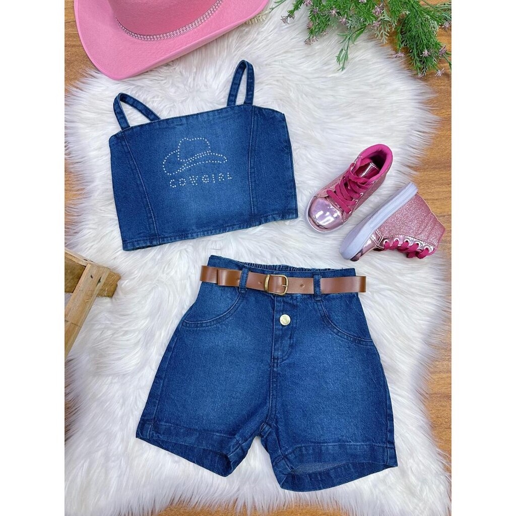 Conjunto Infantil Blusa e Short Jeans Casual