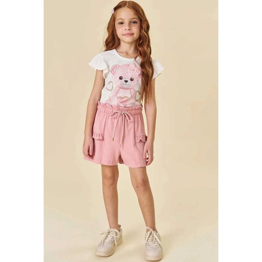 Conjunto Infantil Blusa e Shorts Ursinho Menina
