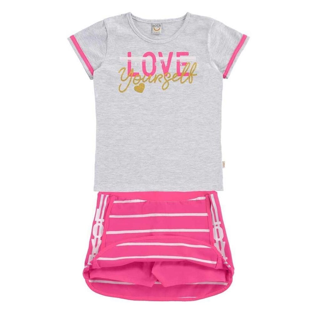 Conjunto Infantil Blusa Meia Malha e Saia Shorts Cottom
