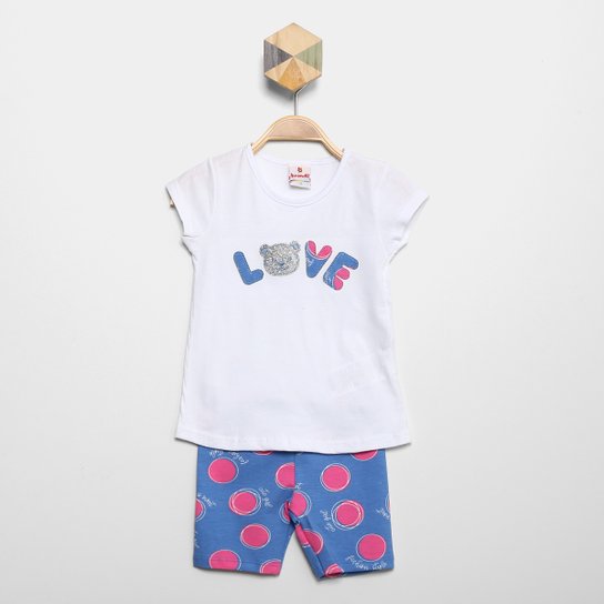 Conjunto Infantil Brandili Estampado Camiseta e Bermuda Ciclista Menina - Branco Menor preço em Conjunto Infantil Brandili Estampado Camiseta e Bermuda Ciclista Menina - Branco