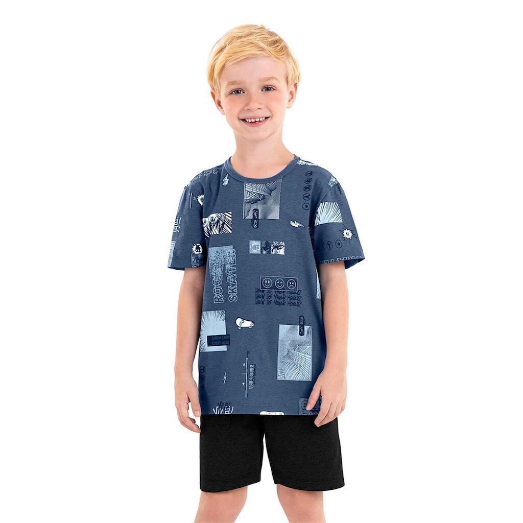 Conjunto Infantil Camiseta Com Bermuda Rovi Kids Cinza
