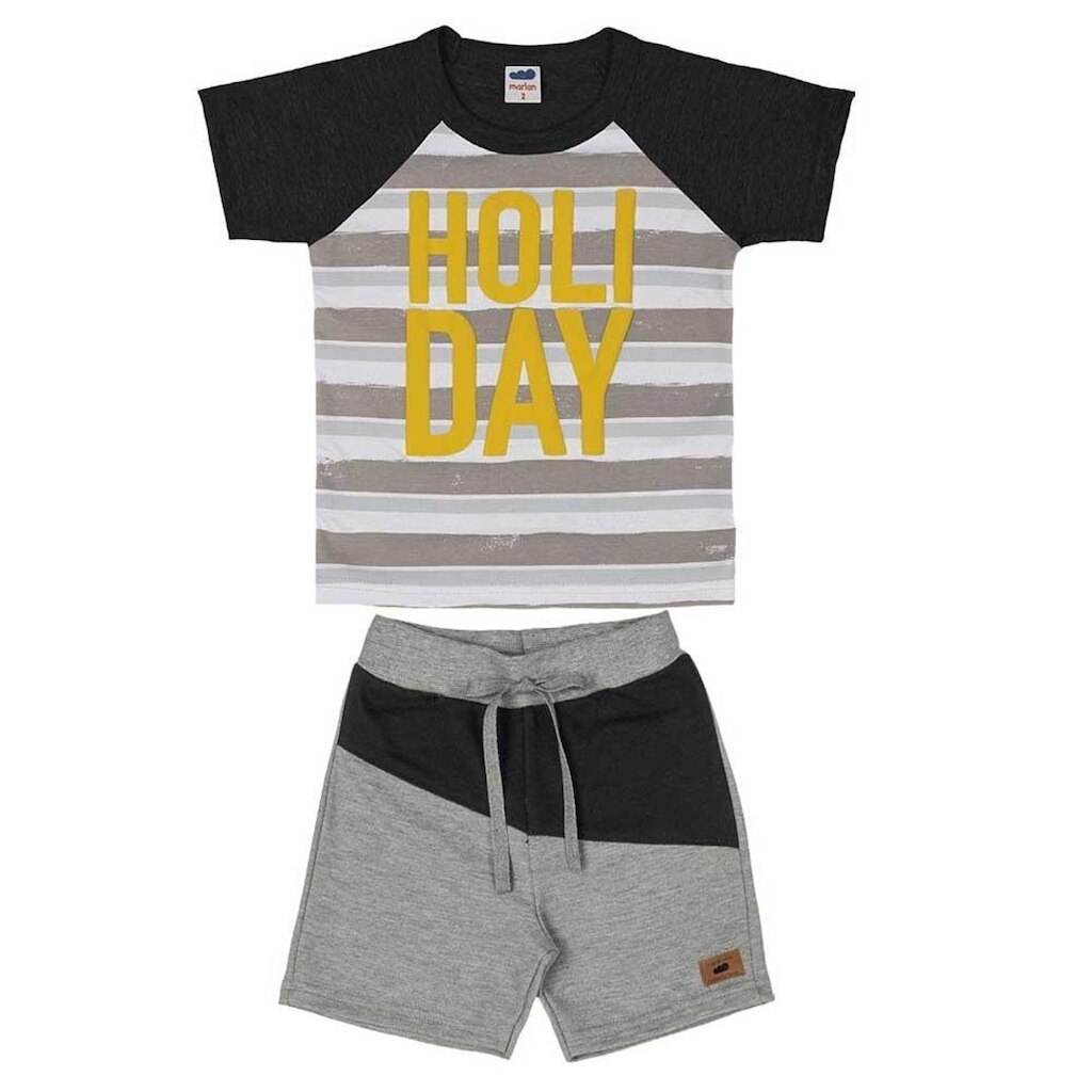 Conjunto Infantil Camiseta E Bermuda Moletinho Listra Marlan