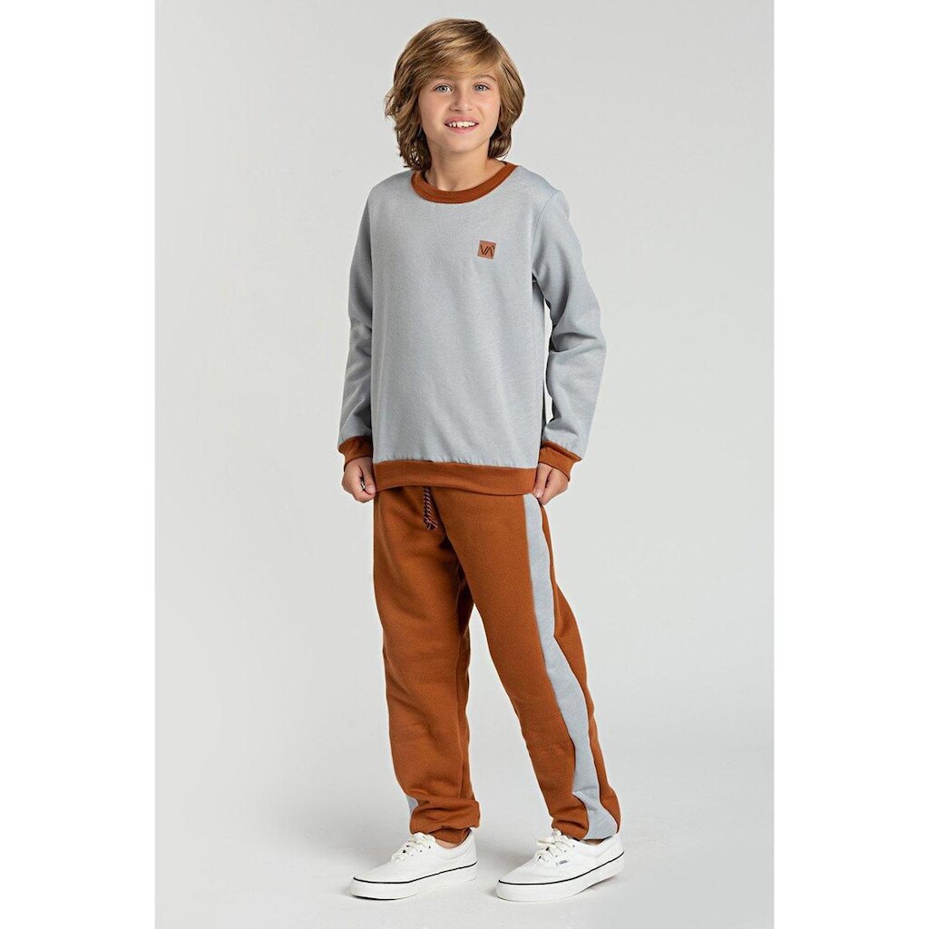 Conjunto Infantil Cinza  Aplique em Courino