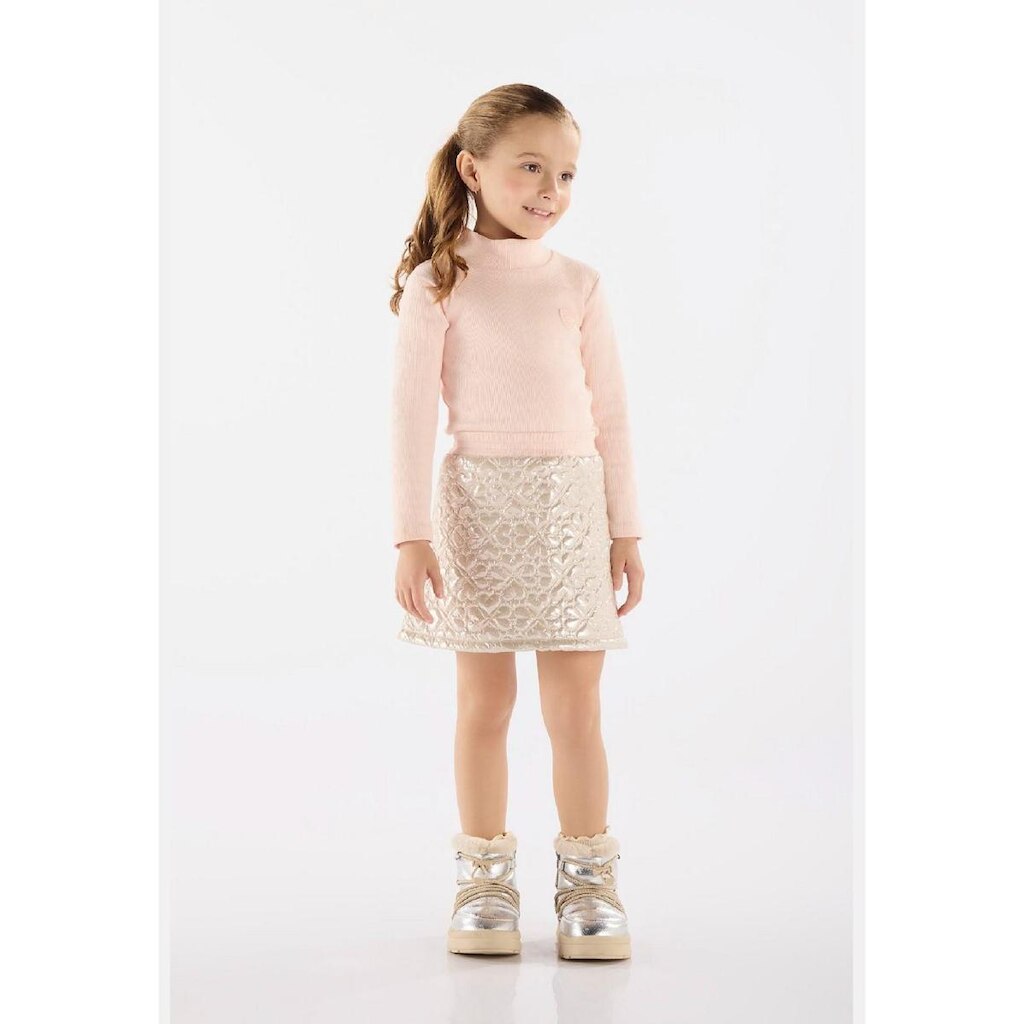 Conjunto Infantil com Blusa em Ribana e Saia Matelassê Up Baby