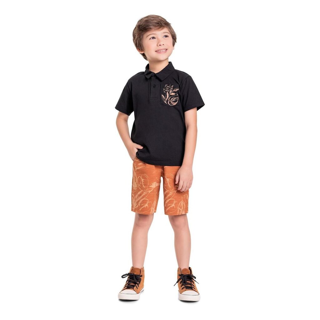 Conjunto Infantil com Camisa Polo e Bermuda para Menino Quimby