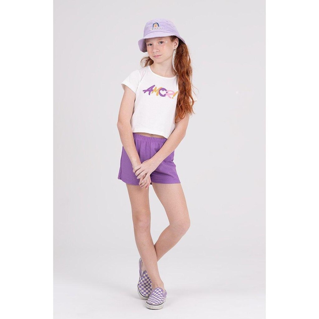 Conjunto Infantil Cropped Amor Roxo