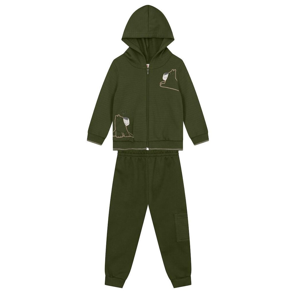 Conjunto infantil em moletom com estampa de ursinho Brandili