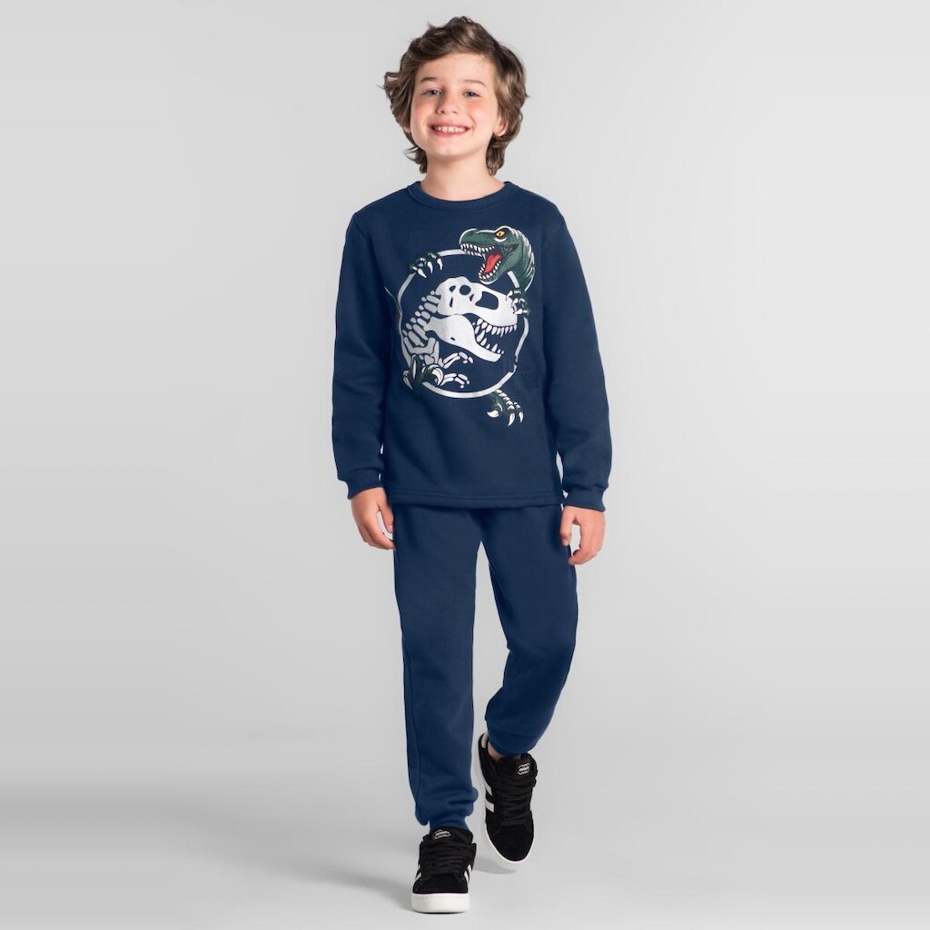 Conjunto infantil em moletom de dinossauro Brandili