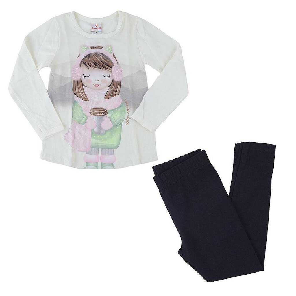 Conjunto Infantil Feminino Brandili ML Strass Off White 5485