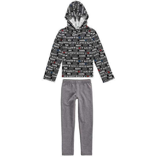 Conjunto Infantil Feminino com Capuz 1000064515 Malwee Kids - Preto Menor preço em Conjunto Infantil Feminino com Capuz 1000064515 Malwee Kids - Preto