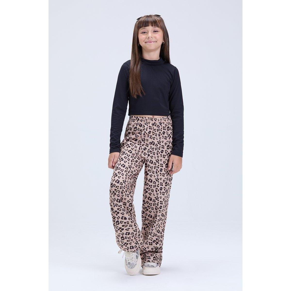 Conjunto Infantil Feminino de Inverno Cropped e Calça Oncinha