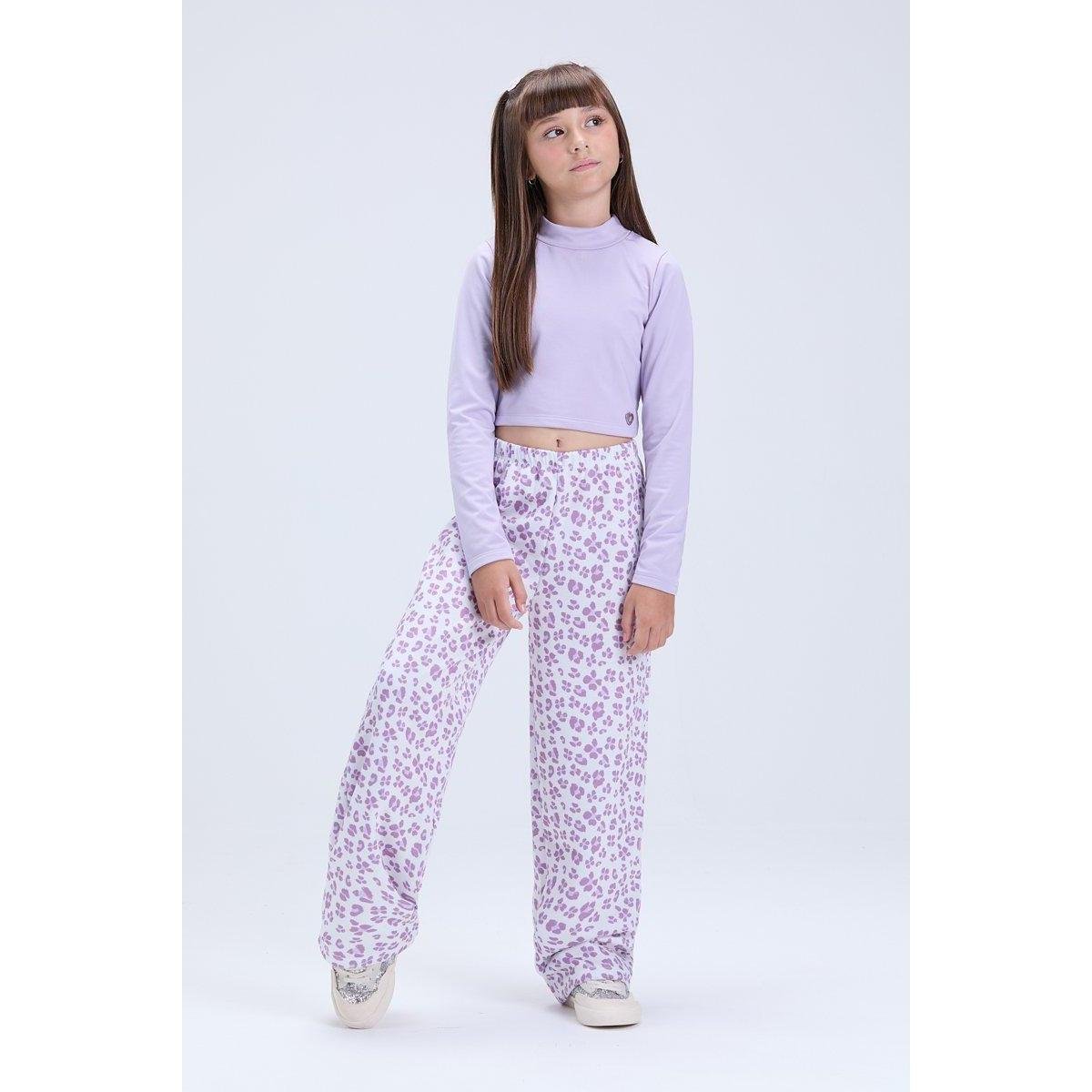Conjunto Infantil Feminino de Inverno Cropped e Calça Oncinha