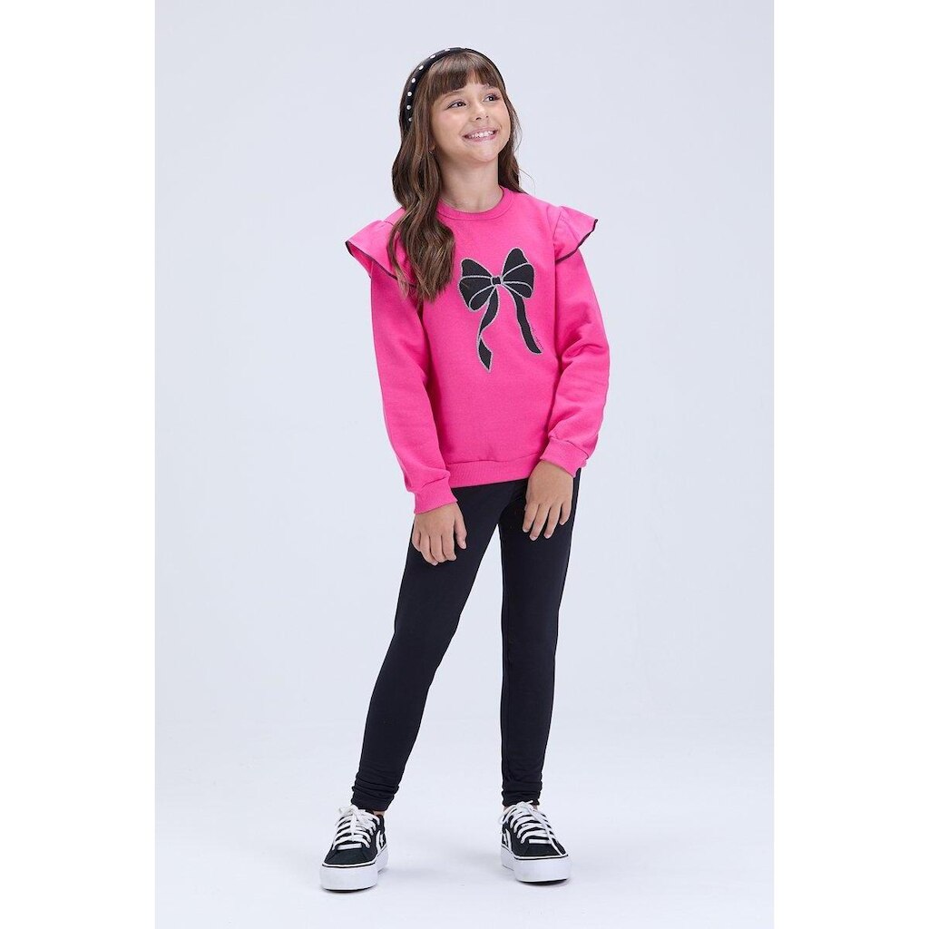 Conjunto Infantil Feminino de Inverno Moletom Babado e Laço