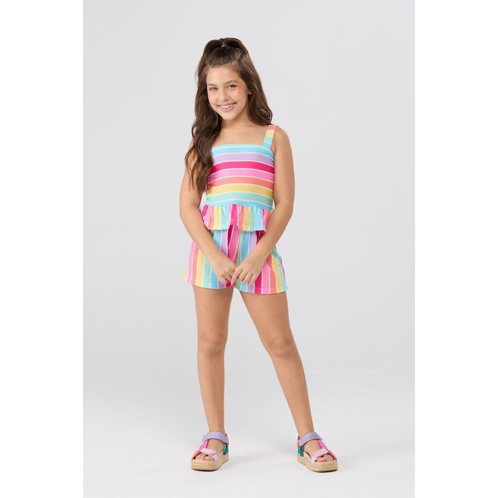 Conjunto Infantil Feminino de Verão Regata Listrinhas
