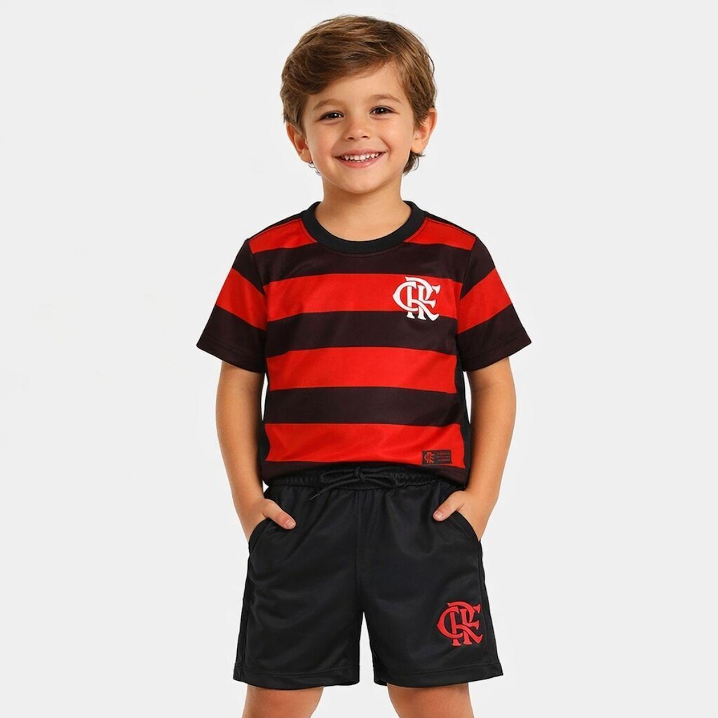 Conjunto Infantil Flamengo Preto e Vermelho