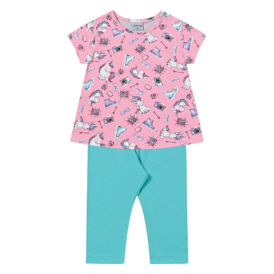 Conjunto Infantil For Fun by Fakini Estampado Feminino - Rosa Menor preço em Conjunto Infantil For Fun by Fakini Estampado Feminino - Rosa