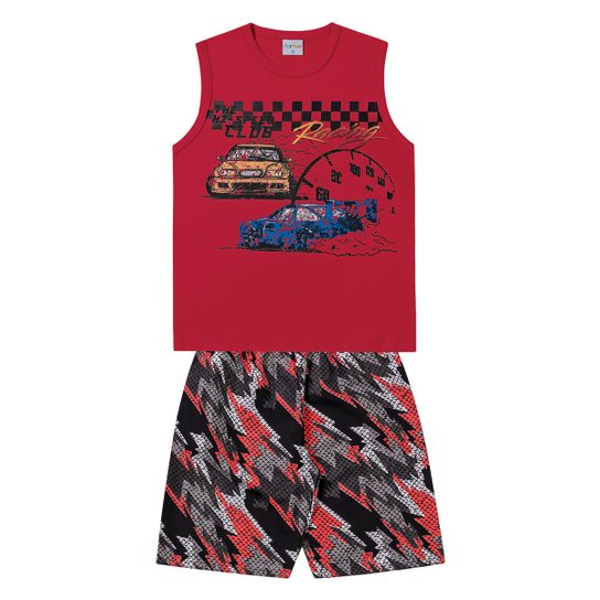 Conjunto Infantil For Fun by Fakini Racing Regata + Bermuda Masculino - Vermelho Menor preço em Conjunto Infantil For Fun by Fakini Racing Regata + Bermuda Masculino - Vermelho