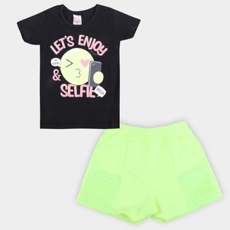 Conjunto Infantil For Girl Emoji Camiseta + Short Feminino