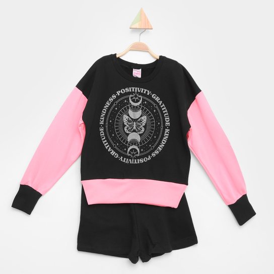 Conjunto Infantil For Girl Moletom Peluciado Detalhe Neon Blusa + Short Feminino - Preto é ruim? Conjunto Infantil For Girl Moletom Peluciado Detalhe Neon Blusa + Short Feminino - Preto é boa?