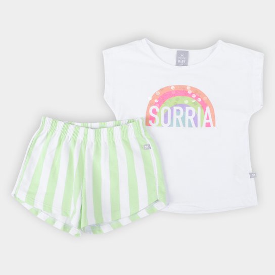 Conjunto Infantil Hering Camiseta Corações + Short Feminino - Verde claro Menor preço em Conjunto Infantil Hering Camiseta Corações + Short Feminino - Verde claro