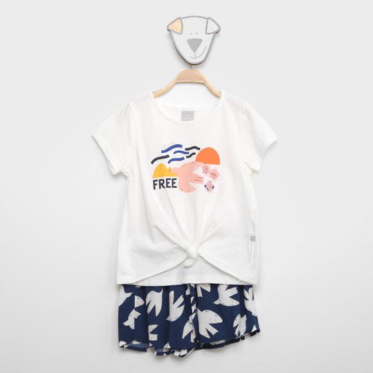 Conjunto Infantil Hering Kids Shorts e Blusa Estampado Menina - Branco Menor preço em Conjunto Infantil Hering Kids Shorts e Blusa Estampado Menina - Branco