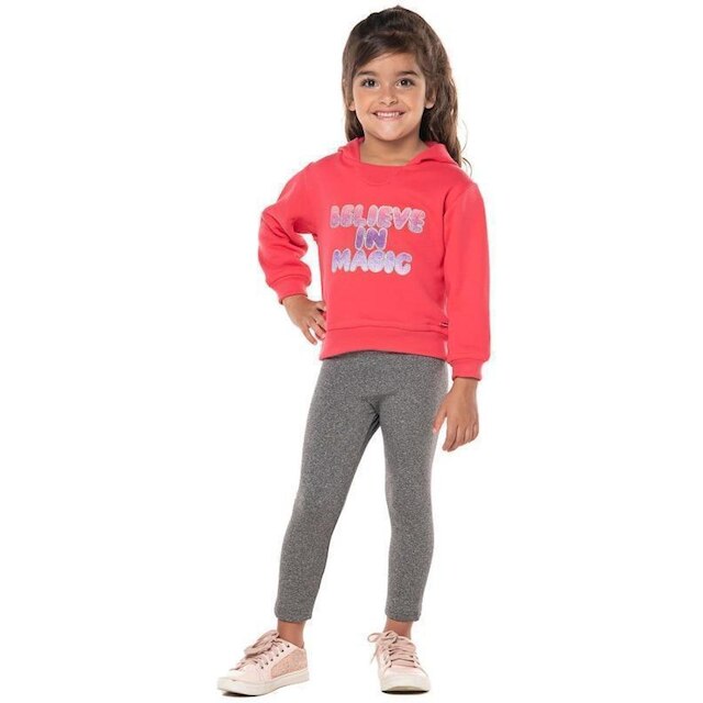 Conjunto Infantil Inverno Menina Em Moletom Peluciado Com Capuz E Calça Térmica, Magic, 2 peças - Vr