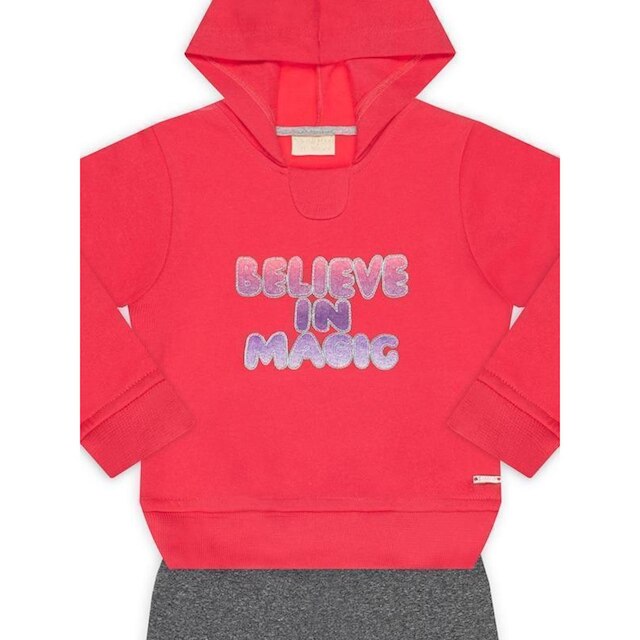 Conjunto Infantil Inverno Menina Em Moletom Peluciado Com Capuz E Calça Térmica, Magic, 2 peças - Vr