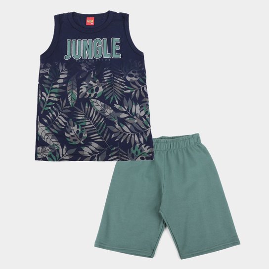 Conjunto Infantil Kyly Folhagem Regata + Bermuda Moletom Masculino - Marinho Menor preço em Conjunto Infantil Kyly Folhagem Regata + Bermuda Moletom Masculino - Marinho
