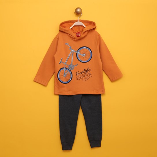 Conjunto Infantil Kyly Moletom Peluciado Estampado Capuz Masculino - Laranja Menor preço em Conjunto Infantil Kyly Moletom Peluciado Estampado Capuz Masculino - Laranja