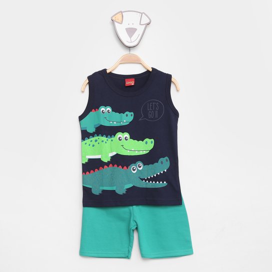 Conjunto Infantil Kyly Regata+Bermuda Moletom Safari Masculino - Marinho Menor preço em Conjunto Infantil Kyly Regata+Bermuda Moletom Safari Masculino - Marinho