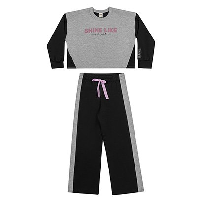 Conjunto Infantil Longo Elian Color Block Blusa Cropped + Calça Wide Leg Menina - Feminino