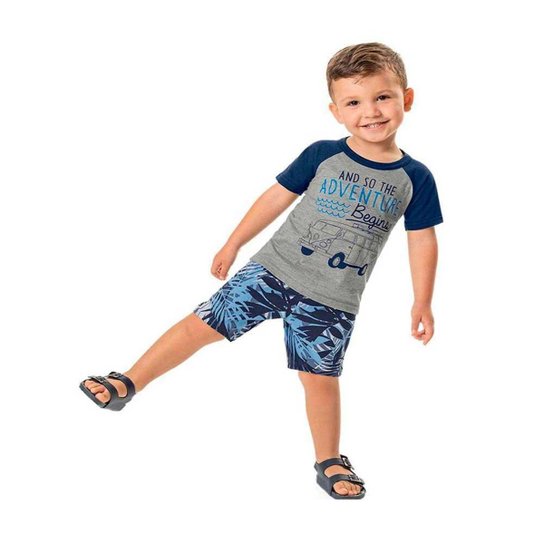 CONJUNTO INFANTIL MANGA CURTA ADVENTURE MASCULINO MARLAN REF: 42497 4/8 - Cinza+Azul Menor preço em CONJUNTO INFANTIL MANGA CURTA ADVENTURE MASCULINO MARLAN REF: 42497 4/8 - Cinza+Azul